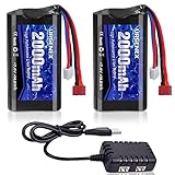 URGENEX 7.4 V Li-ion Battery 2000 mAh 2S Battery with Deans T Plug for RC Cars Boats Trucks with 1...